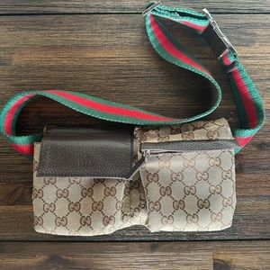 Gucci Sherry Line GG Web Canvas
Leather Brown Waist Belt Bag